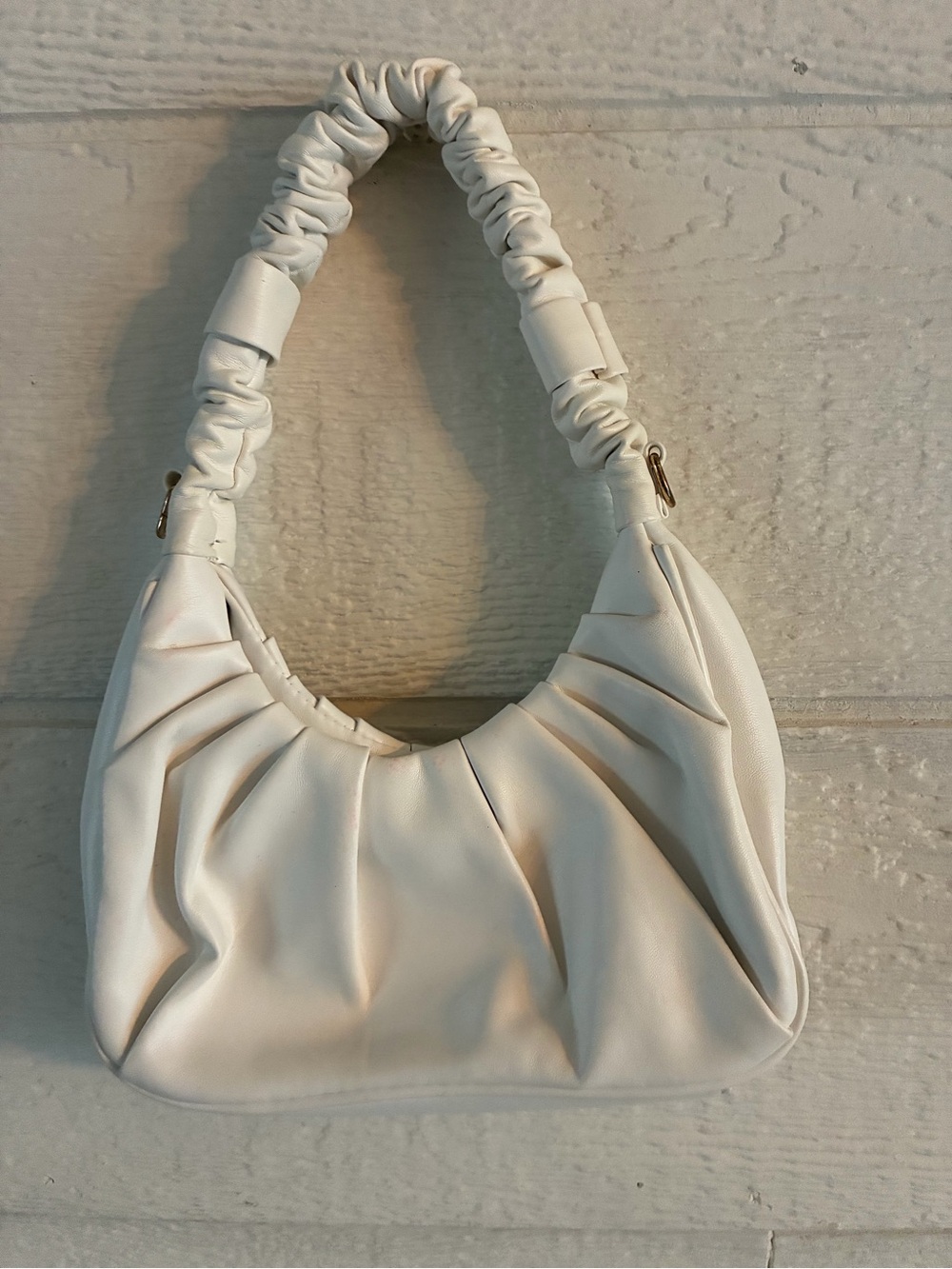 Cream Ruched Shoulder Bag with Gathered Strap